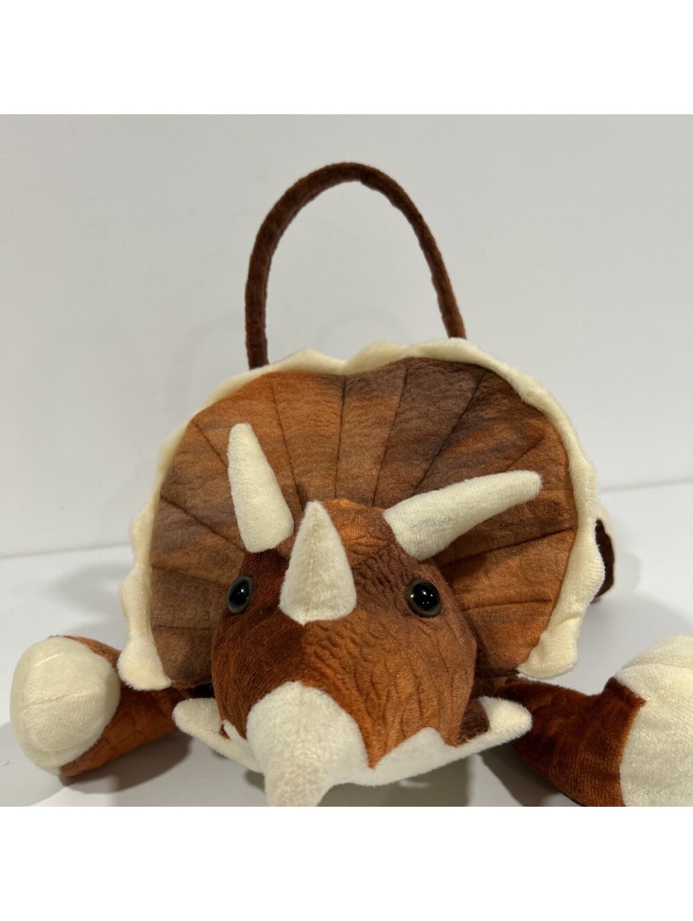 Triceratops Plush Basket Orange 9” Halloween Easter Picnic Bucket Jurassic